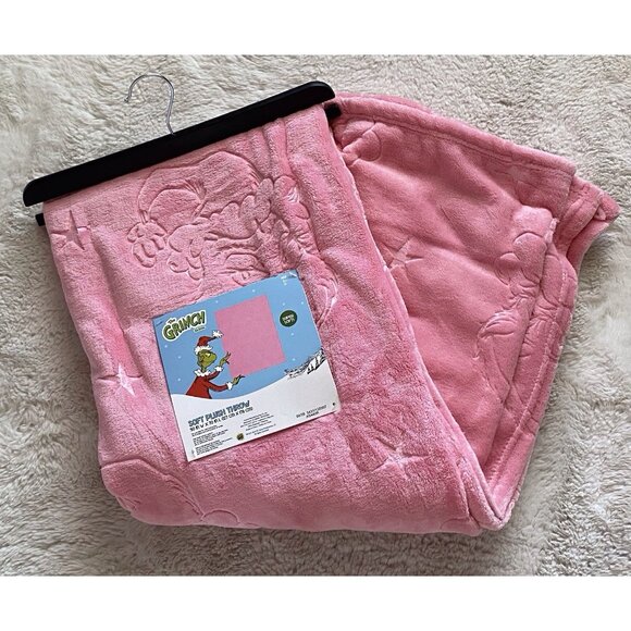 Dr. Seuss The Grinch Embossed Pink Throw Blanket Christmas 50 X 70" VIRAL NEW - Picture 2 of 14